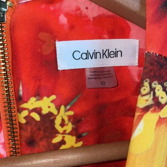 Calvin Klein Floral Print Midi Dress Summer Spring Fall Semi Formal Size 10 New - Picture 5 of 10